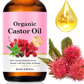 Castor Oil Organic, Cold Pressed Hexane Free Castor Oil, Nourishes The Scalp and Stimulates Hair Growth(2 fl.oz)