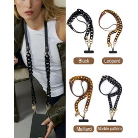 Turkalla Phone Crossbody Chain Cell Phone Lanyard,Acrylic +PU Leather Shouder Strap Universal Phone Chain Strap with Phone Tether Patches Compatible with Most Phones Bag Purse