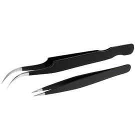 Lash Tweezers Straight & Curved Eyelash Extension Pack of 2 Stainless Steel Makeup Tweezer Tip Fals Tools