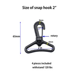 BOSWOAK Plastic Snap Hooks Swivel Snaphook Push Gate Clip Rotary Snaphook Rotate Claw Snap Clip Buckle Clasp Hooks for Strap, Black, 1"/1.25"/1.5"/2"