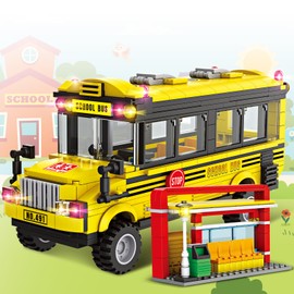 WEMEWEME School Bus Building Blocks Set 488PCS Creative Vehicle Model Kit