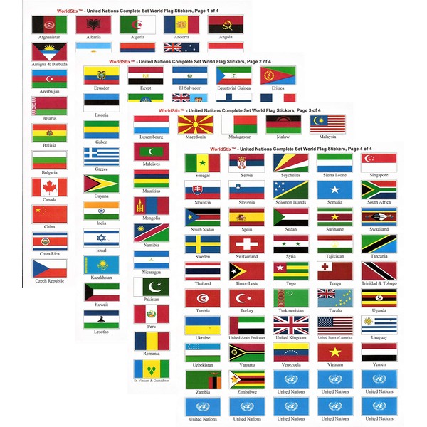 Made in The USA! United Nations Sticker Set with Country