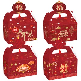 CIEOVO 24 Pack Chinese New Year Party Favor Boxes, Dragon Pattern Gift Boxes, 16*9.3*9.3 cm/ 6.3 x 3.7 x 3.7 inch, Red, Kraft Paper
