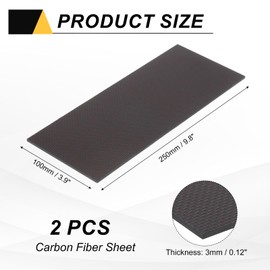 sourcing map 2Pcs Carbon Fiber Sheet 250x100x3mm 3K Carbon Fiber Board with Metallic Threads Plain Weave Glossy Surface Laminate Plate Panel for Automotive, Cars, RC Models, Drones, DIY, Red