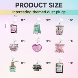 Shimmerz Pack of 9 Funny Dust Plug Pendants with Motif, Type C Connector, Dust Stopper, Book Gift for Readers, Men, Women, Teachers, Students, Accessories