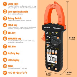 Bluetooth Digital Clamp Meter WapoRich RQ-7200APP DMM Multimeter T-RMS 6000 Counts Auto-Ranging for AC/DC Voltage Current Resistance Cap HZ Continuity Resistance Diode Test Temp NCV