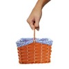 Plastic Basket With Blue Gingham Cloth and Handle Perfect for