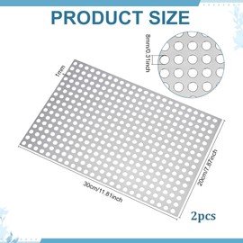 BENECREAT 2 Pieces Stainless Steel Punching 11.8 x 7.9 inches (30 x 20 cm), Hole Diameter 0.3 inches (8 mm), Thickness 0.04 inches (1 mm), Stainless Steel Perforated Sheet Punching Board, For