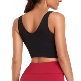 Oalka Sports Bra Womens Longline Padded Crop Tank Yoga Bras Workout Fitness Top Black M