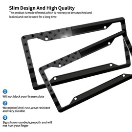 GACCAP License Plate Frame 2 Pack Front Rear Aluminum Metal Rust-Proof Universal Car Tag Frames Holder with 4 Holes Car Decor Accessory with Screws for Men Women - Black American Flag