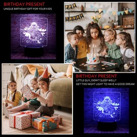 Cute Demon Slayer Kyoujurou Rengoku Anime Character 3D Optical Illusion LED Bedroom Decor Sleep Table Lamp with Remote 7 Colors Visual Night Light Birthday Christmas Gifts for Kids