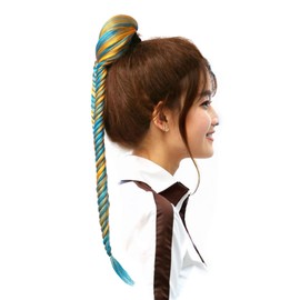 LeeWin Fishtail Braided Ponytail Extension Drawstring Ponytail Synthetic Hair Clip in Fishtail Braid Pony Tail for Women (18inch, M Dark Blue/Orange)