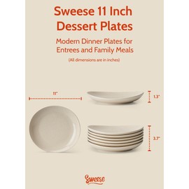 Sweese 11 Inch Porcelain Dinner Plates, Set of 6 - Beige, Vitrified China, Curve Collection, Dishwasher Microwave Safe