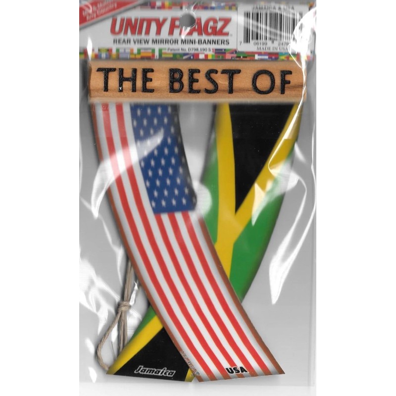 Rear view mirror car flags Jamaica and USA Jamaican unity