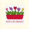 Happy Retirement Tulips Red Flower Box Counted Cross Stitch Card