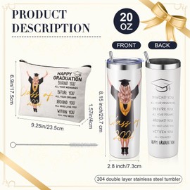 6 Pcs Class of 2024 Graduation Gifts for Her Girls Daughter Senior 2024 High School College PhD Masters Degree Graduation Gifts for Women 20 oz Graduation Cup Makeup Bag Leather Journal Ballpoint Pens