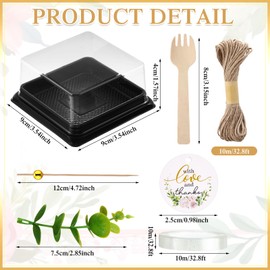 Honeydak Clear Cake Containers with Lids Wedding Cake Pans Cupcake Container Muffins Box Cocktail Picks Appetizer Thanks Tags Eucalyptus Leaves for Wedding Birthday Dessert Display(Black,100 Sets)