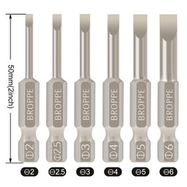 6 Pcs Slotted Screwdriver Bit Set Magnetic Flat Head Bits 2.0-6.0mm 1/4 Inch Hex Shank 2 Inch Long