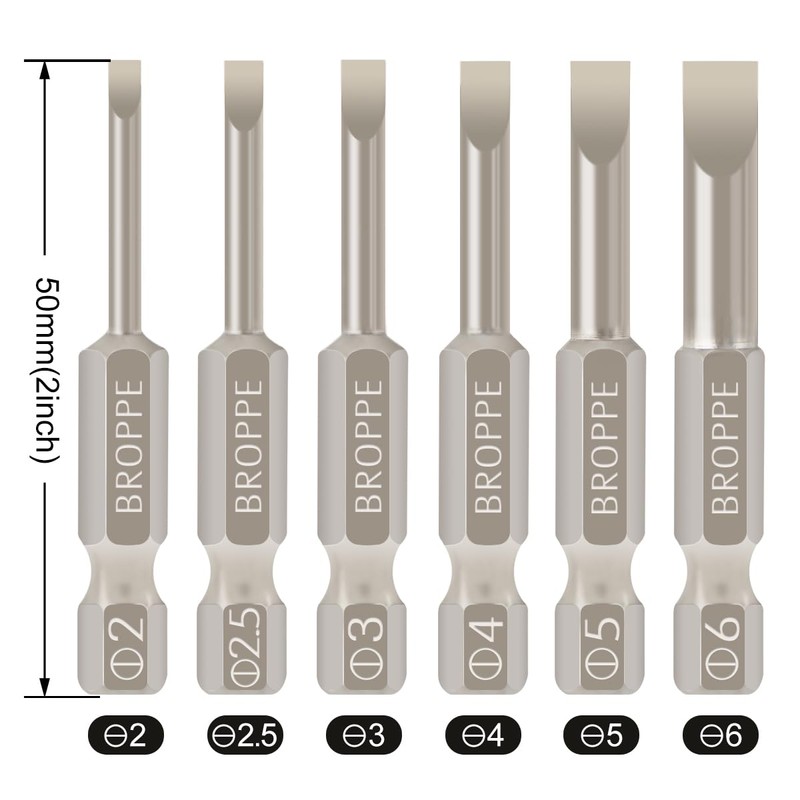 6 Pcs Slotted Screwdriver Bit Set Magnetic Flat Head Bits