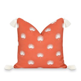 Hofdeco Premium Fall Coastal Patio Indoor Outdoor Pillow Cover Only, 18"x18" Water Repellent for Backyard, Couch, Rust Orange Embroidered Palm Leaf Tassel