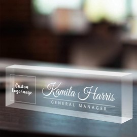Placa de nombre de escritorio personalizada, placa de acrílico grabada con logotipo o imagen, pla...