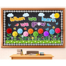 ZOIIWA Spring Themed Flowers Bulletin Board Set Decorations for Classroom When We Learn We Grow Bulletin Board with 3D Paper Floral Cutouts for Flower Birthday Party School Classroom Wall Decor Favor