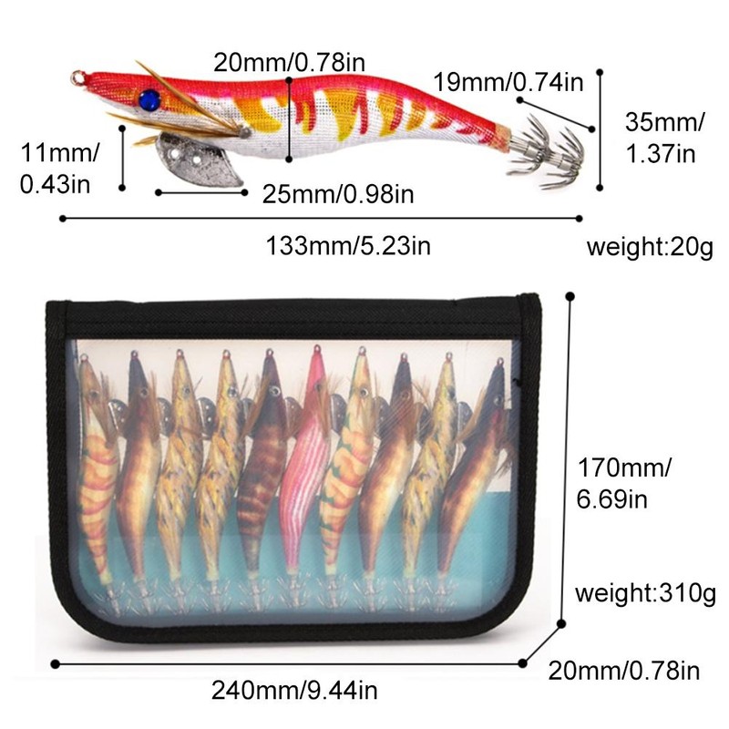 Luminous Wood Shrimp Squid Hook Lures Shrimp Bait with Squid