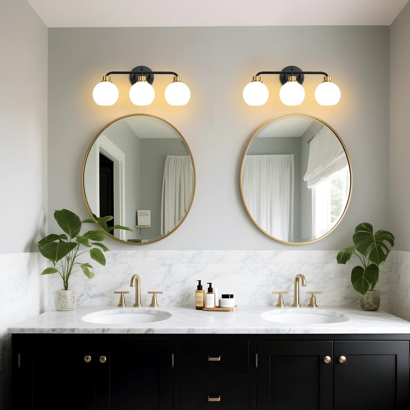 3 Light Bathroom Vanity Light, Black and Gold Bathroom Light