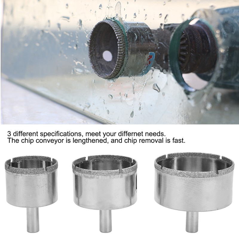 3pcs Portable Hole Opener Saw Drill Bit Tool for Glass