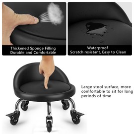 LWADALN Rolling Stool with Backrest Low Height Rolling Stool with PU Leather, Roller Stool Chair, Roller Seats for Home, Office, Garage, Shop, Library (3.2" h Casters)