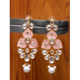 Crunchy Fashion Bollywood Jewellery Traditional Ethnic Bridal Bride Wedding Bridesmaid Pink Meenakari/Hand Painted Chandbaali Indian Earrings Jewelry For Women