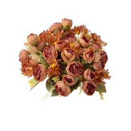 YoungJewl Artificial Peonies Flowers,Fake Peony Silk Chrysanthemum Flower Bouquet 4 Bundles Plastic Florals Bulk Arrangements for Vase Wedding Decoration(Brown)