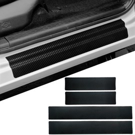 Car Accessories Carbon Fiber Door Sill Scuff Plate Auto Door Entry Guard Scratch Shield for Dodge Ram 2500 Accessories (2500, no Mark)