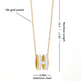 AIMADE H Necklace for Women Girls 18K Gold Plated Classic Letter Design Cute Fashion Necklace Pendant Jewelry Gifts for Women (Gold-White)
