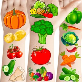 PIBIPAID 184 Vegetable Tattoos Temporary Stickers - Tomato Corn Potato Party Supplies Decorations Themed Birthday Baby Shower Party Tattoos