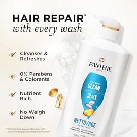 Pantene 2-in-1 Shampoo and Conditioner Twin Pack with Hair Treatment Set, Classic Clean