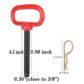 Comonc 3/8" x 4" Inch Trailer Hitch Pin and Clip Towing Hitchs Red Handle Hitch Pin Accessories for Tractors,Clevis Pin 2PCS