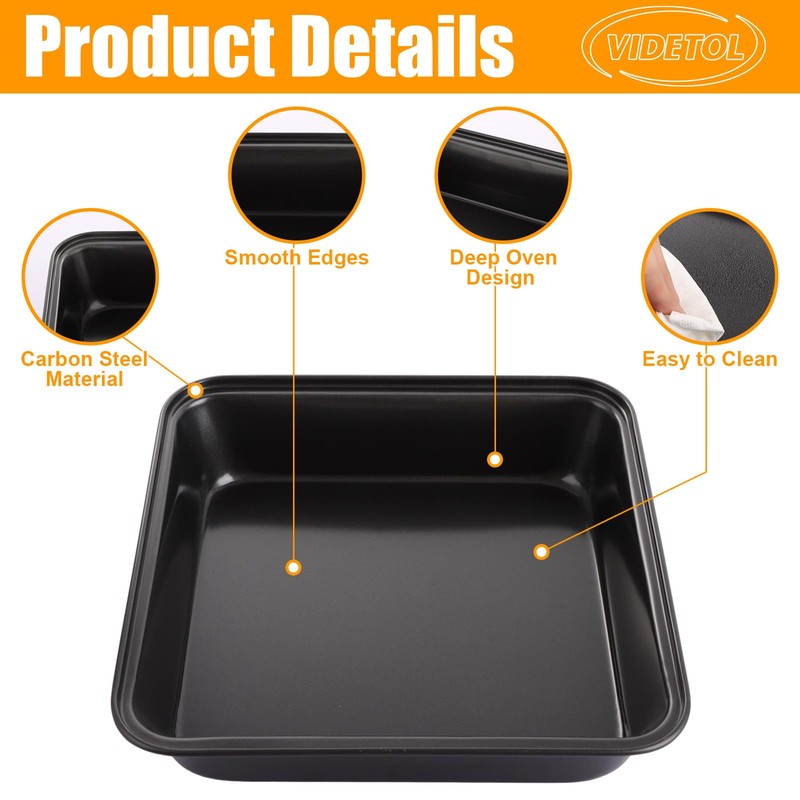 VIDETOL 3 Pcs Non Stick Oven Baking Tray, Square Deep
