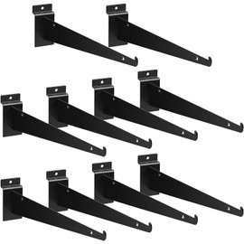 Oudain 12" Slatwall Shelf Bracket with Lip Heavy Duty Slat Wall Brackets Bulk Floating Metal Slatwall Accessories for Shelving Display Garage Kitchen Mounting Supplies(Black,10 Pcs)