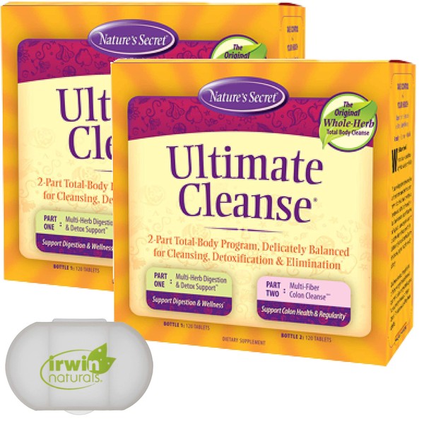Nature's Secret 7 Day Ultimate Cleanse - 2 Part Total Body Cleanse Promotes Healthy Digestion & Elimination with Detox Blend & Colon Cleanse, 2 Packs of 240 Tablets, with a Pill Case