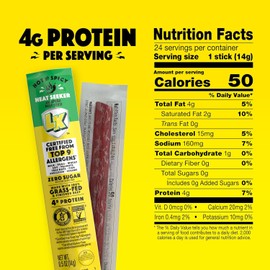 Lorissa's Kitchen Heat Seeker Jalapeno Mini Beef Sticks - (Pack of 24) 0.5 oz Meat Sticks - Ready to Eat Protein Snacks - Free from Top 9 Allergens - Made with Grass-Fed & Finished Beef - Zero Sugar