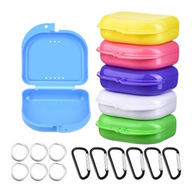 Denture Case Retainer Case With Vent Holes, 6 Pack Multicolor Orthodontic Storage Box, Secure D-Shaped Buckle & Keychain, Easy For Travel, Home, Office, Teens & Adults Retainer Box