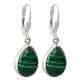 I Be Malachite Gemstone 8 mm Earrings 925 Silver Drop Length 3.1 cm in Gift Packaging 393614 K KB