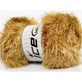 Camel, Gold Eyelash Dazzle - Eyelash Yarn with Metallic Sparkle, 100 Gram (3.53 Ounces) 110 Meters (120 Yards)