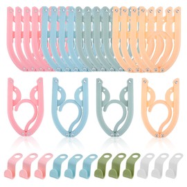 OT-NVWOZR 32PCS Folding Clothes Hangers, 20 Portable Plastic Clothes Coats Hangers with 12 Clothes Hanger Connection Hooks, Save Space Coat Racks for Home Holiday Outdoor Camping