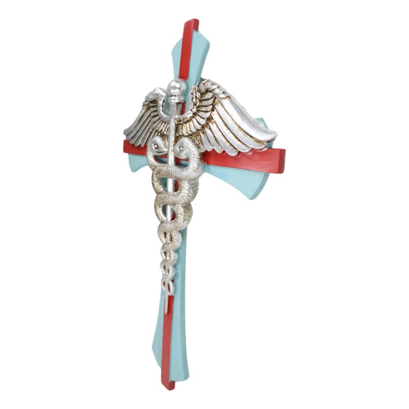 Physician Healer Caduceus Herald's Wand Entwined Serpents Winged Wall Cross