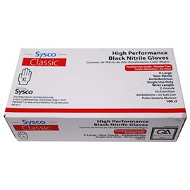 Sysco Caja de guantes extra grande de nitrilo negro clásico, 100 unidades