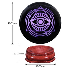 Nupuyai 1.9" Engraved Symbol Obsidian Crystal Ball with Stand, Polished Feng Shui Crystal Sphere Stone Ornament Home Office Decor, Eye of Providence, Purple