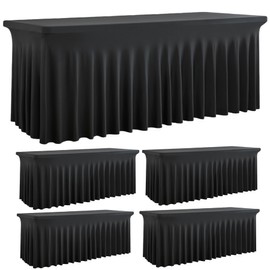 Outpain Spandex Tablecloth for 6 Foot Rectangle Tables, 4 Pack Black Fitted Table Cloths 6ft Stretchy Banquet Table Clothes Cover Desk Skirt for Birthday Wedding Parties Baby Shower