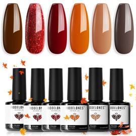 modelones modelones Gel Nail Polish Set, 6 PCS Nude Brown Orange Fall Gel Polish Colors Dark Red Wine Burgundy Glitter Gel Polish Set Soak Off Nail Art Manicure Kit DIY Salon No Wipe Holiday Gift